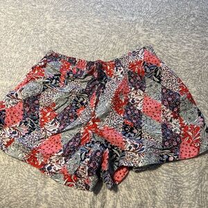 LOFT High Waist Floral Patchwork Shorts - Red, Pink, Blue